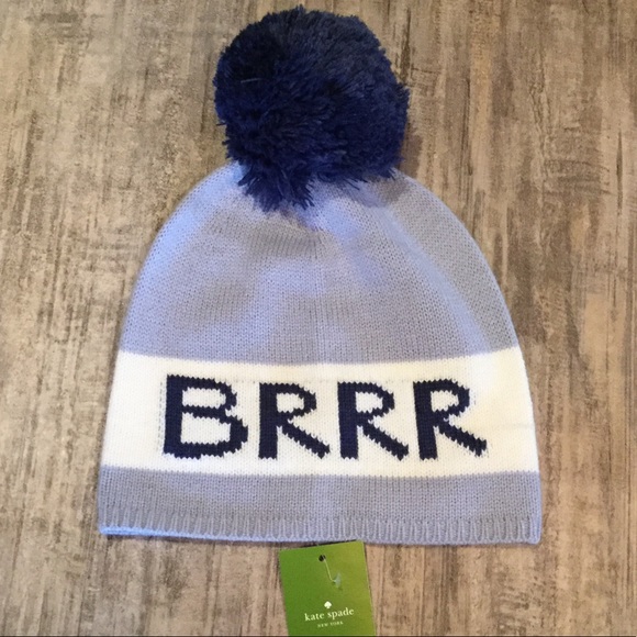 NWT Kate Spade Blue Knit Brrr Pompom Beanie Hat - Picture 5 of 8